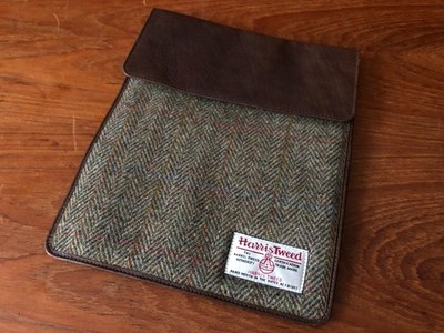 JOHN LEWIS & CO HANDGEWEBTE HARRIS TWEED ECHTLEDER TABLET IPAD HÜLLE 11 X 9''