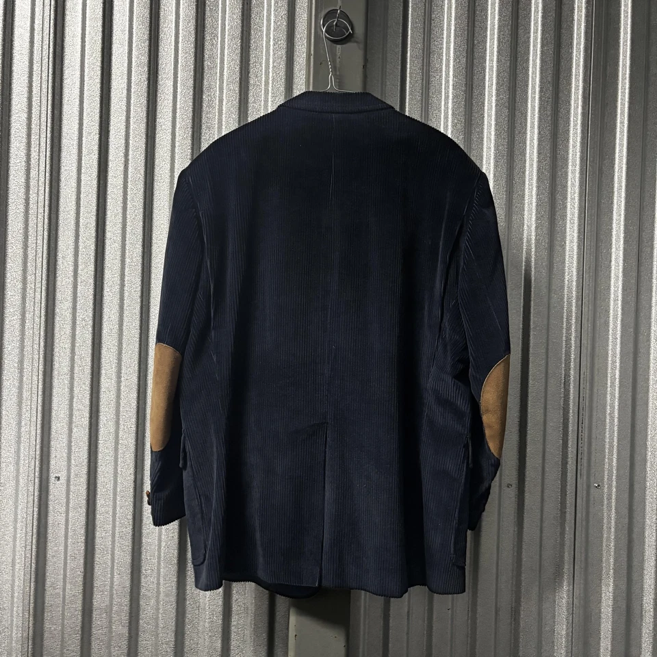 Vintage Orvis Blazer Mens Large Navy Blue Corduroy Suede Elbow Patches Made USA - Image 3 of 4