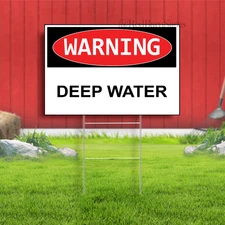 WARNING DEEP WATER Indoor Outdoor Yard Sign with metal stakes
