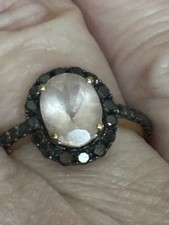 14k Yellow Gold Morganite And Black Diamond Ring, Sz7,  2.48g