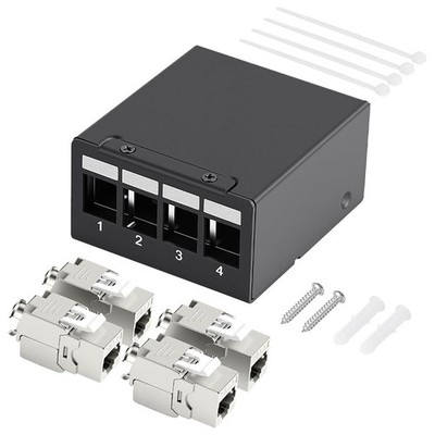 Patchpanel CAT 7 4-Port Ethernet Verteilerfeld RJ45 geschirmt 10 Gbps