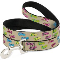 "Dog Leash 6-FEET Tropical Flip Flops Tan/Multi Color Wide 1.5\" (Us Import)"