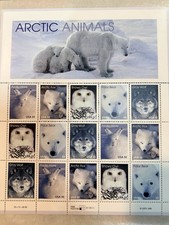 Arctic Animals US Stamp Sheet 33 Cent 1998 Polar Bear Fox Owl Wolf