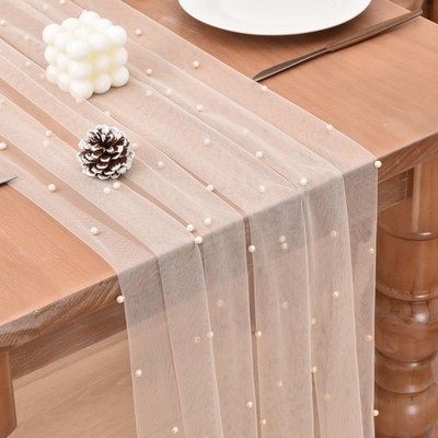 Pearl Table Runner Easter 10ft Rustic Boho Tulle Spring Summer Runner with
