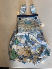 Rare Vintage OshKosh Bubble Romper Overall Blue Green Yellow Fish USA 18 Months