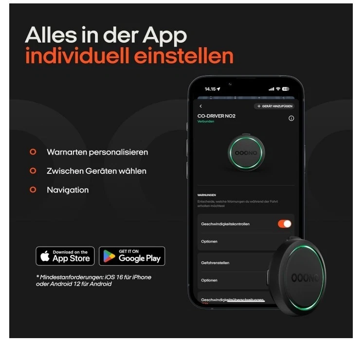 OOONO CO-Driver NO2 NEUES Modell 2025 Warnt vor Blitzer Gefahren Blitzerwarner - Bild 4 von 4