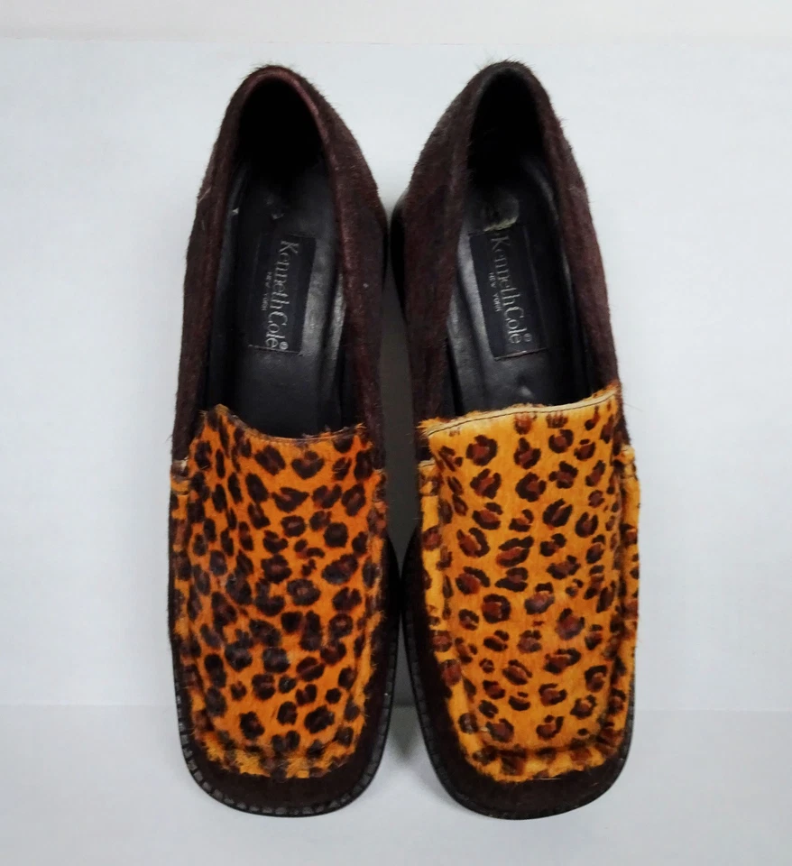 Vintage 1990’s Kenneth Cole Pony Hair Leather Loafers Shoes Womens 9 Fur Leopard - Image 3 of 4