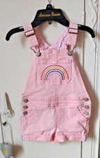 Boden Girls Pink Denim Dungarees with rainbow Logo 3-4yrs good