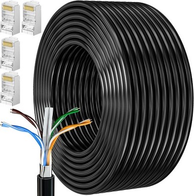 Cat 6 Network Cable 15 m, Outdoor LAN Cable Installation Cable 15 m Black WiFi