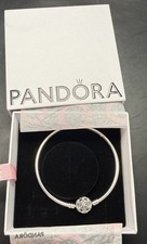 Pandora Limited Edition Sparkling Snowflake clasp Silver Bangle Bracelet 6/12cm 