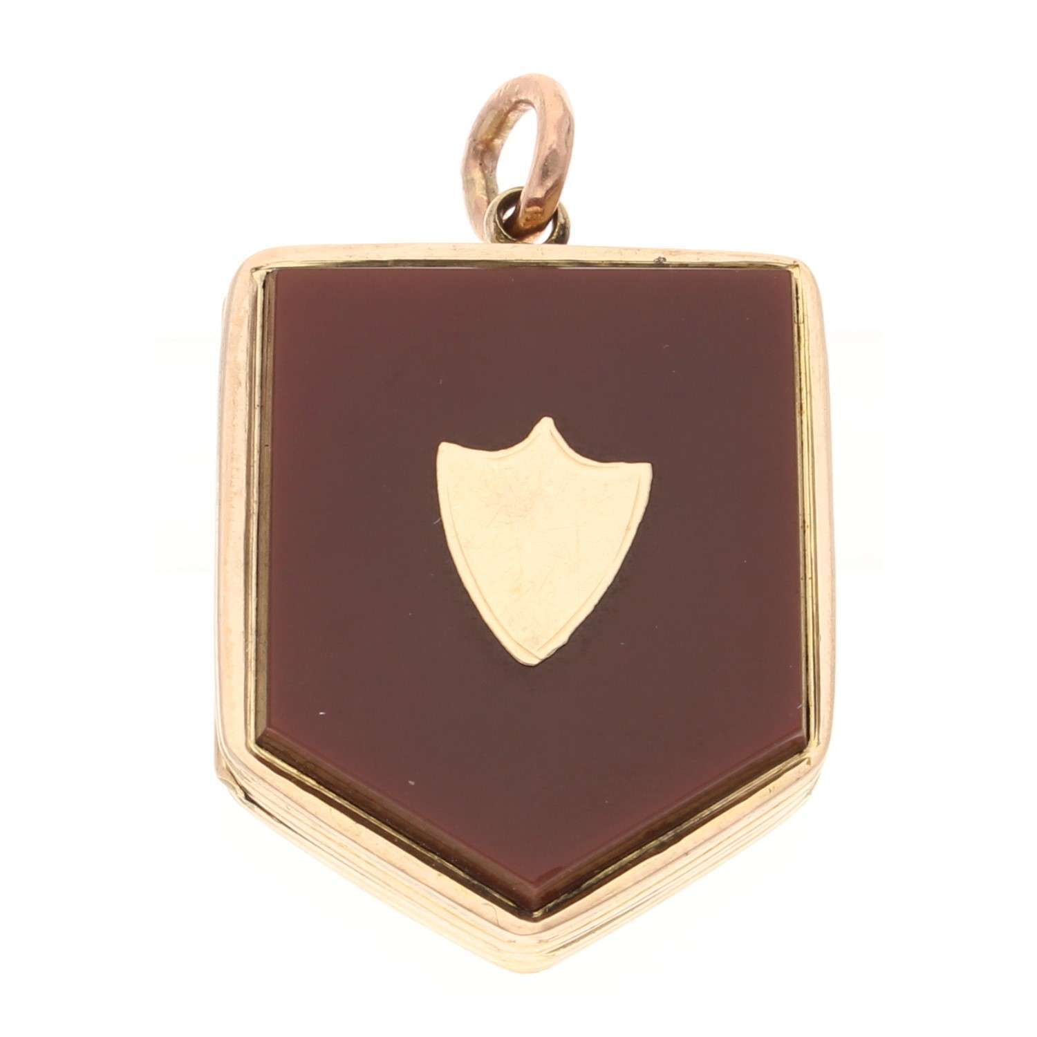 Antique 9Carat Yellow Gold Agate Shield Locket (25x30mm)