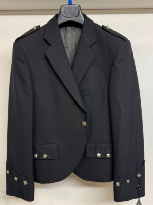 Schwarze Argyle Kilt Jacke 36 lang Schurwolle Highland Scottish Scotland Burns Night