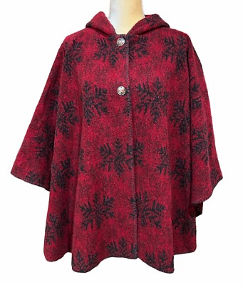 The Vermont Country Store Poncho Hooded Wool Blend Fleece Cape Size XL/2X Vtg