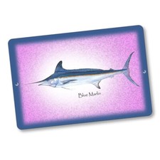 Beach House Blue Marlin Game Fish Pink and Blue Design 8x12 In Aluminum Sign