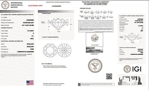 1.00ct Round Brilliant Cut Lab-grown Diamond IGI Certified E Colour SI1 Clarity - Picture 5 of 5