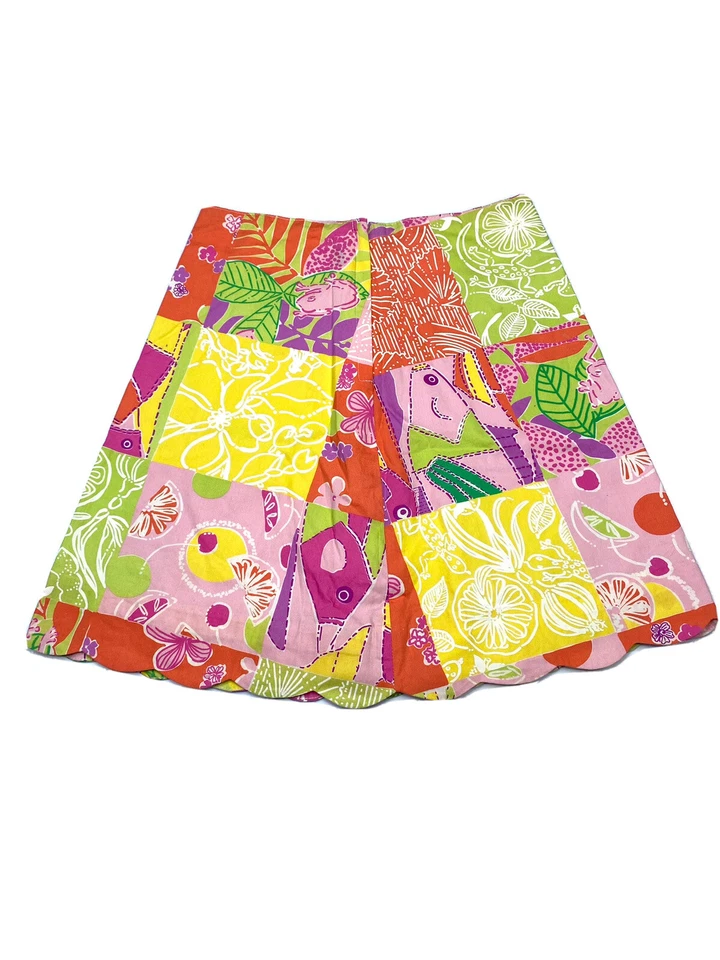 Lilly Pulitzer Girls Skirt Sz 8 Multicolor Patchwork Print Scalloped A-line VTG - Image 2 of 4