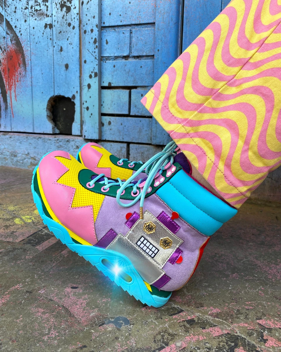 Irregular Choice Iced Beep Bop Boop Flashing Sole Lights Boots Hi Top Trainers