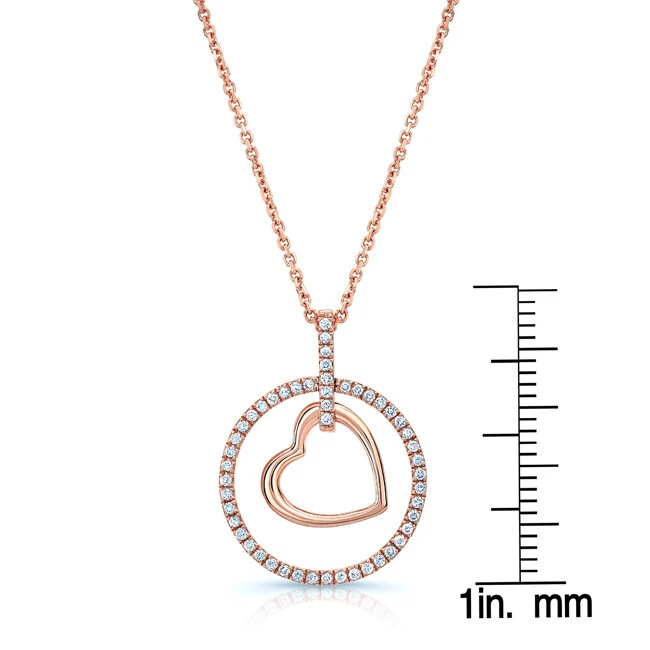 14K Oro Rosa Diamante Colgante Corazón Círculo Collar Redondo Natural .18CT - Imagen 3 de 3