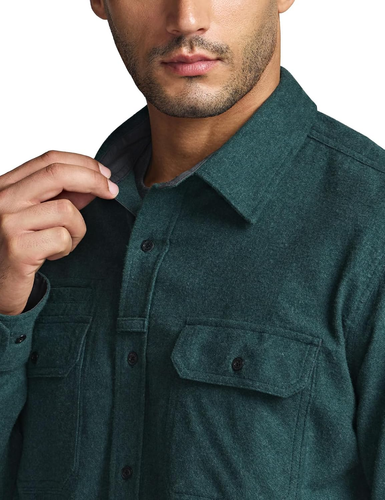 Men'S All Cotton Flannel Shirt, Long Sleeve Casual Button down Plaid Shirt, Brus - Picture 8 of 12