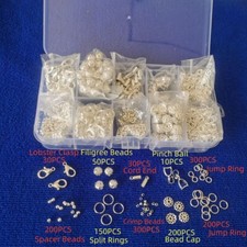 1470PCS Bright Silver Plated Metal Jewelry Accessories Kit Crimp Beads Jump Ring