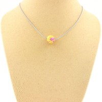 Halskette 1 Perle Jaspis Gelb Violett 8 Mm. Kette Aus Edelstahl. Halskette Fe