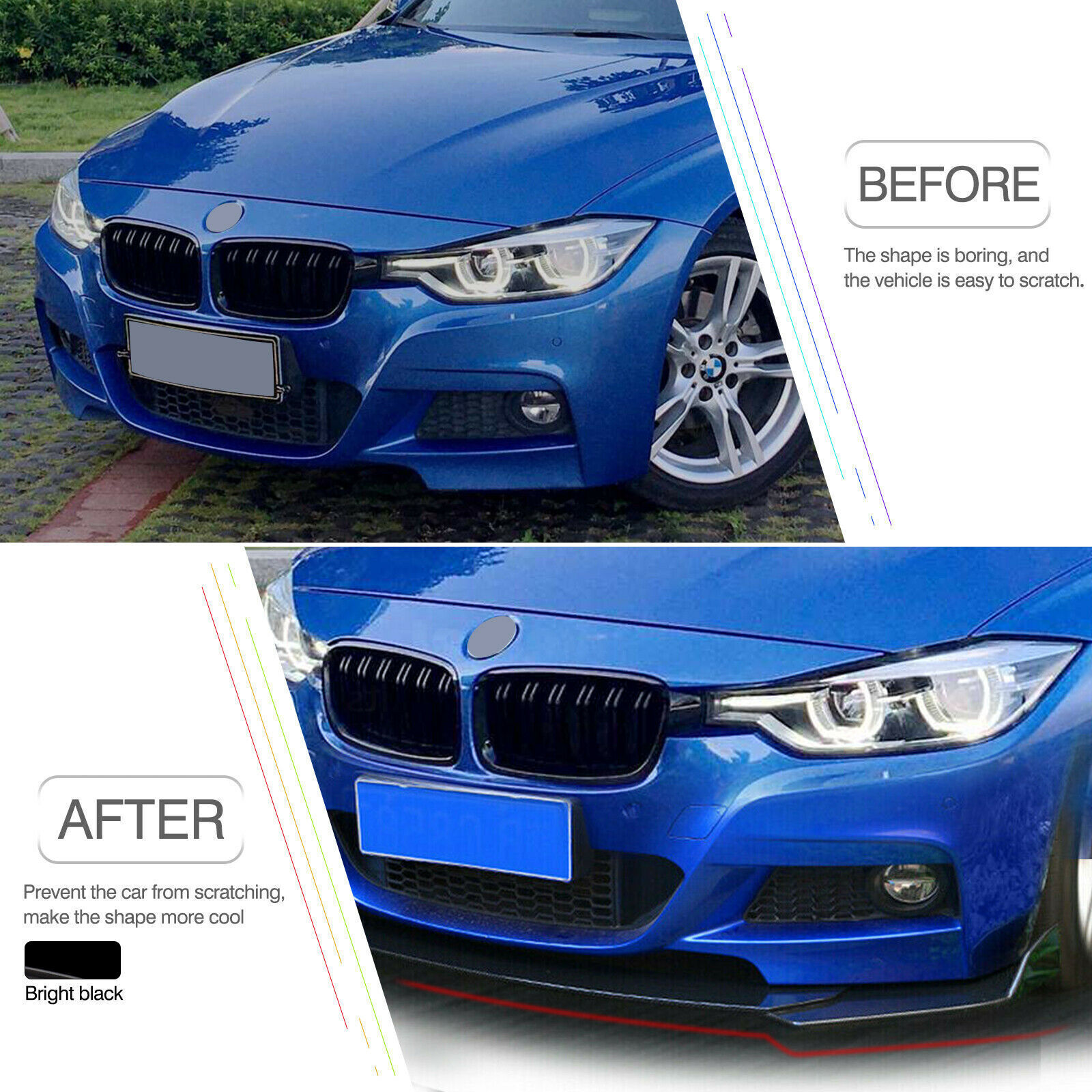 For Maserati grandtursimo Front Bumper Lower Lip Splitter Spoiler Body  Black
