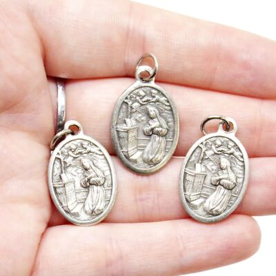 St Saint Rita Silver Tone Oval Prayer Pendant Medals for Rosary Parts In 