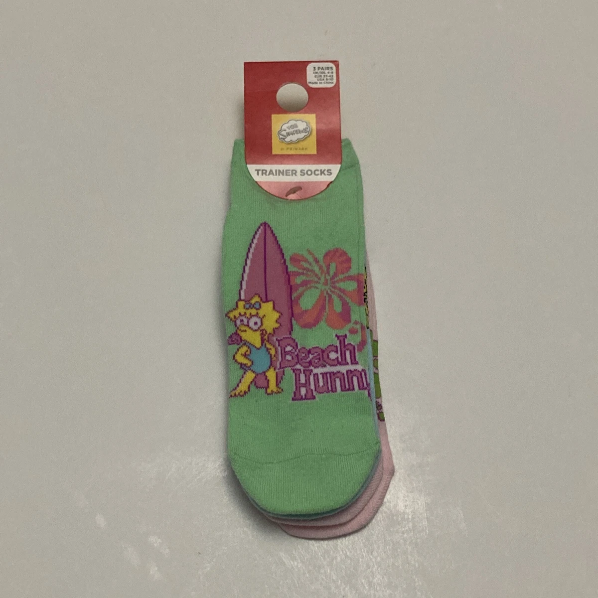 Conjunto Calcetines Primark Simpsons US6-10 Marge Maggie Lisa Sirena Surf Playa Nuevo