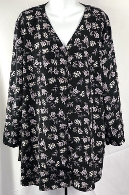 Vintage Jaclyn Smith top 22W blk/gray floral V-neck buttonUp Cottage Boho Career