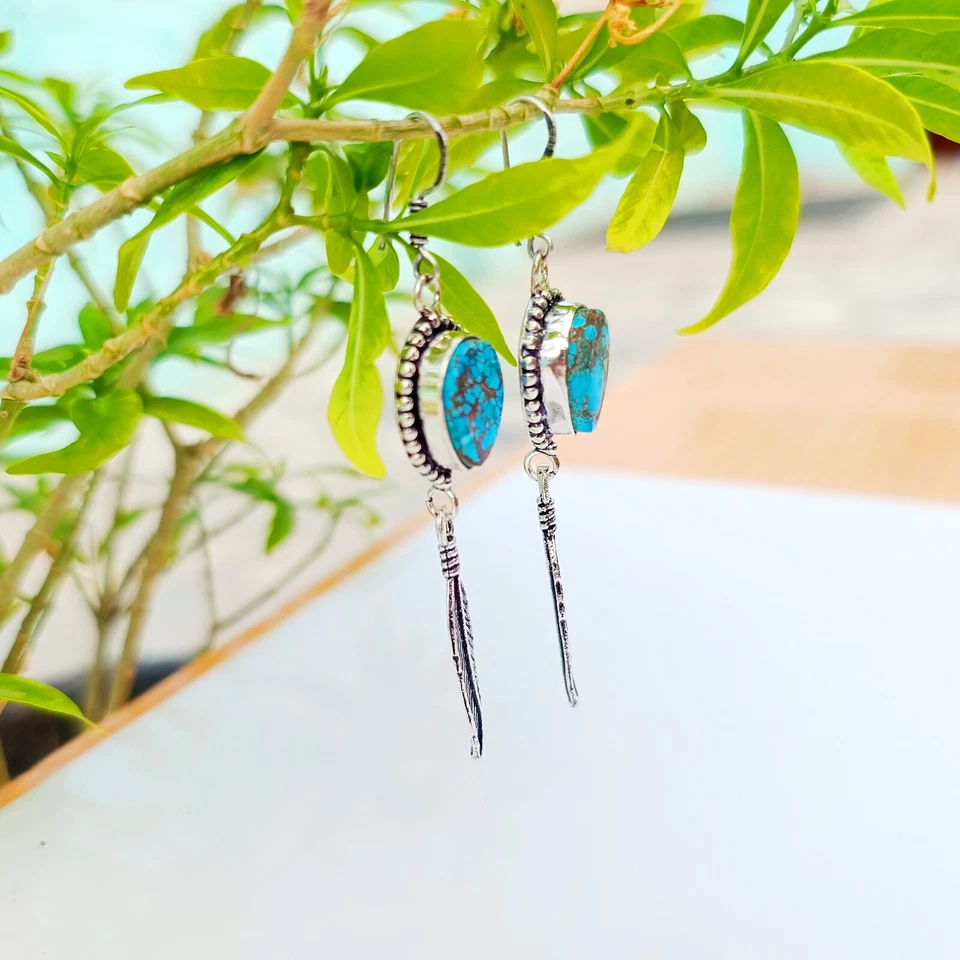Turquoise Gemstone Earring 925 Sterling Silver Handmade Unic Design Jewelry - Image 3 of 4