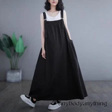 Casual Womens Denim Baggy Overalls Dress Long Suspender Skirts Loose Strap Dress