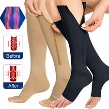 1/3Pairs Zippered Compression Socks Open Toe 20-30mmHg with Leg Safe Protection