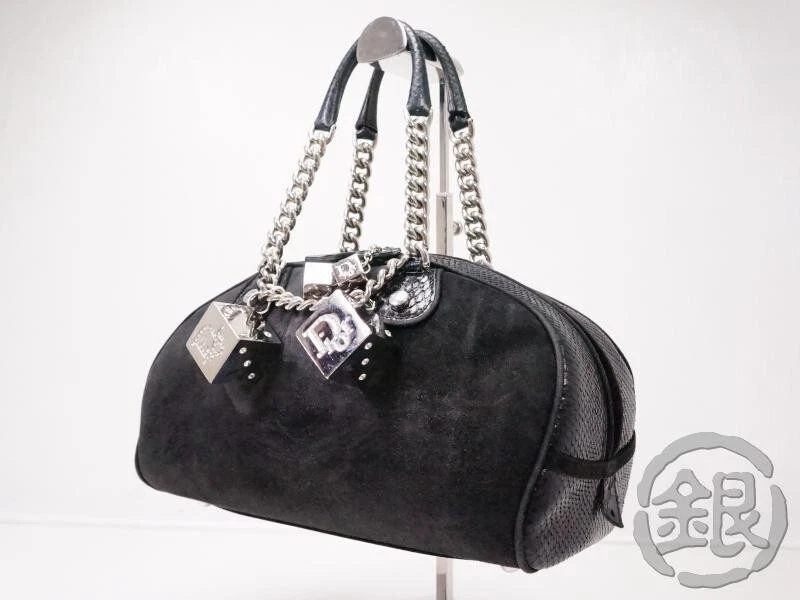 Christian Dior sac à main chaîne bowler dés gamber cuir daim noir 202501R