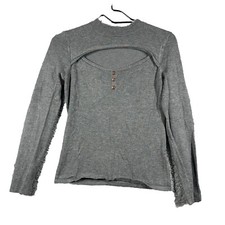 Guess Women Pullover Sweatshirt Silver Open Chest Long Sleeve Crew Neck Gray M