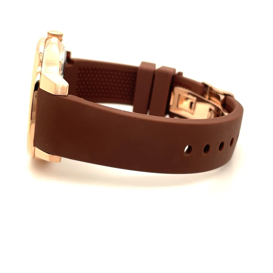 Relógio masculino IceTime 42 mm ouro rosa aço diamantes gelados mostrador marrom AB102 - Imagem 3 de 4