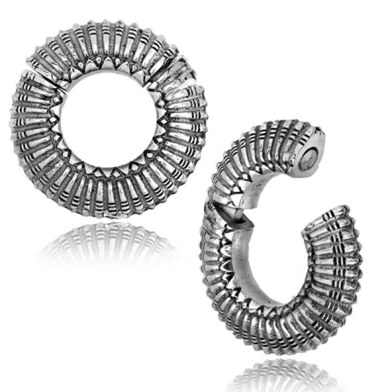 PAIR 00G 10MM TRIBAL HOOPS HINGED MAGNET WHITE BRASS EAR WEIGHTS