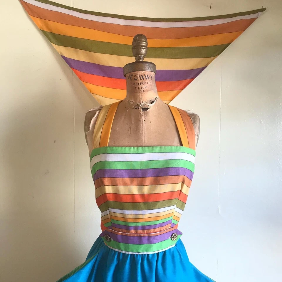 法国 RIVIERA 1960 年代 20 世纪 70 年代复古新奇印花背心裙连衣裙套装 S — 第 3/4 张图片