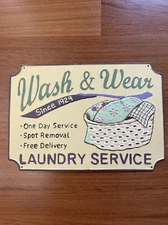 NEW! Laundry Retro Vintage Nostalgic Metal Sign Wash & Wear Laundry Service