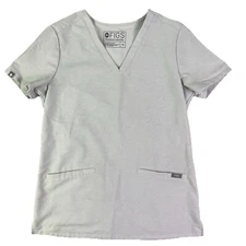 FIGS Woman's Gray Casma Three-Pocket Scrub Top Technical Collection Size XS