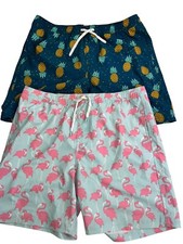 2 Pair Swim Shorts Trunks Mens XL Quick Dry Flamingo Pineapple Pattern Lined