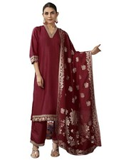 Women's Rayon Viscose Sequence Embroidery Straight Kurta Pant Set