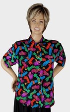 Vintage 90s Notations Rhinestone Jeweled Gloves Hands Pose Print Blouse Top 12