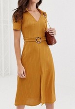 ASOS Design Rib Midi Shirt Dress Sz 10 Golden Tan Faux Tortoiseshell Buckle