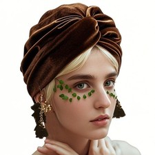 Turban For Women Pre Tied Head Cap Velvet Headwraps Hair Beanie Tassel Hat