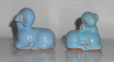 VINTAGE American Pottery Turquoise Lamb Salt & Pepper Shaker Set