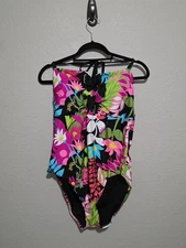 Trina Turk Women's Tiki Bandeau One Piece Swimsuit Floral Swim Halter Size 14