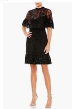 New Mac Duggal Embellishes Illusion High Neck Mini Dress Size 4