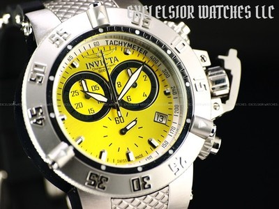 Rare Invicta 50mm SAN III SWISS MADE Chronograph Yellow Dial 500m Diver SS Watch