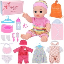 12'' Baby Doll Nursery Care Playset with 4 Outfits,Clothes Hanger,Swaddle Bla...