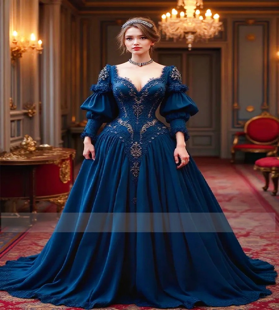 blue fantasy wedding dress Blue fantasy off-shoulder sparkling beaded tulle A-line wedding dress P2580 main image 1